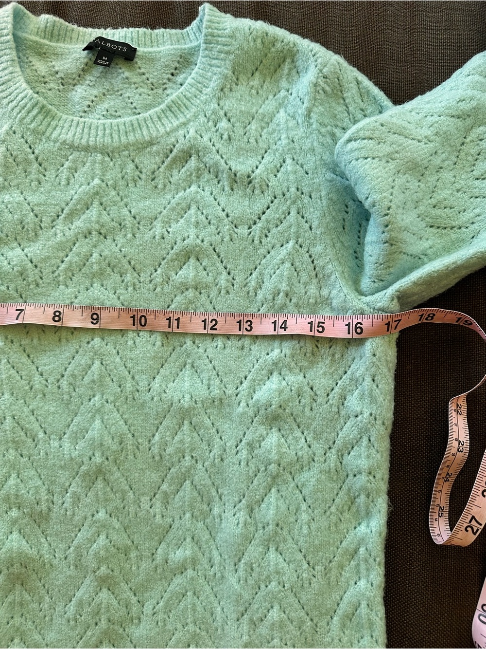 Talbots Blue Green Pointelle Knit Sweater Medium Soft Cozy Classic Size M - Picture 2 of 8